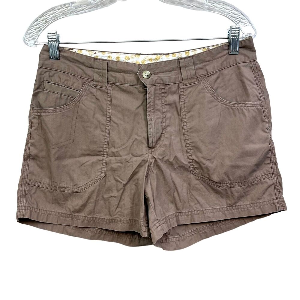 Columbia Womens Chino Shorts Flat Front Flap Pockets Zip Fly Brown Size 8*